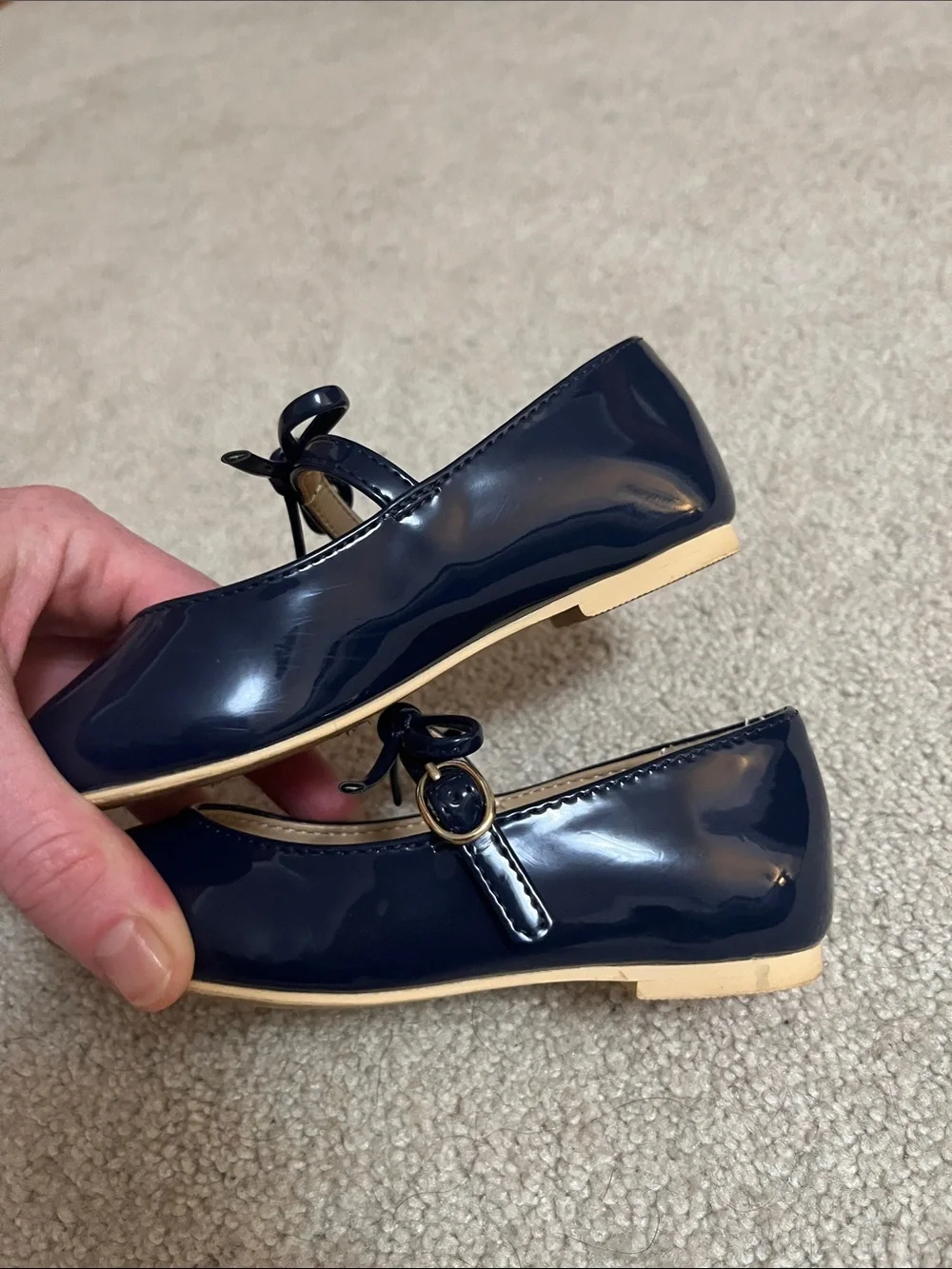 Janie and Jack Navy Patent Mary Janes with Bow Strap